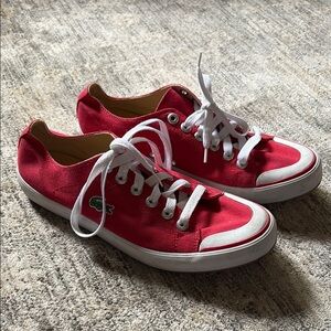Lacoste Red Canvas Sneakers white accents - lace up - men’s 8.5